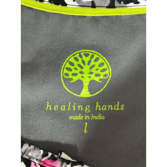 Healing Hands Floral 2-Pocket Short Sleeve Scrub Top in Black/Pink - Sz L - Picture 4 of 6